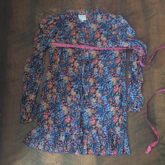 Misa Los Angeles Floral Blue and Orange Long Sleeve Mini Dress, US XS - Picture 4 of 6